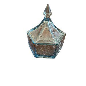 Vintage Tiara Indiana Glass Blue Candy Dish w/Lid Colonial Star & Eagle Design